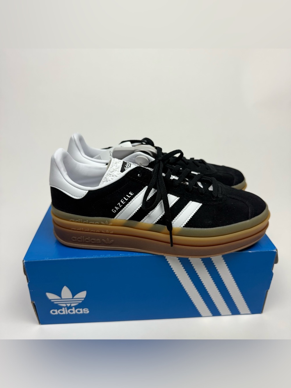 adidas Gazelle Women's Black and White Suede Platform Sneakers